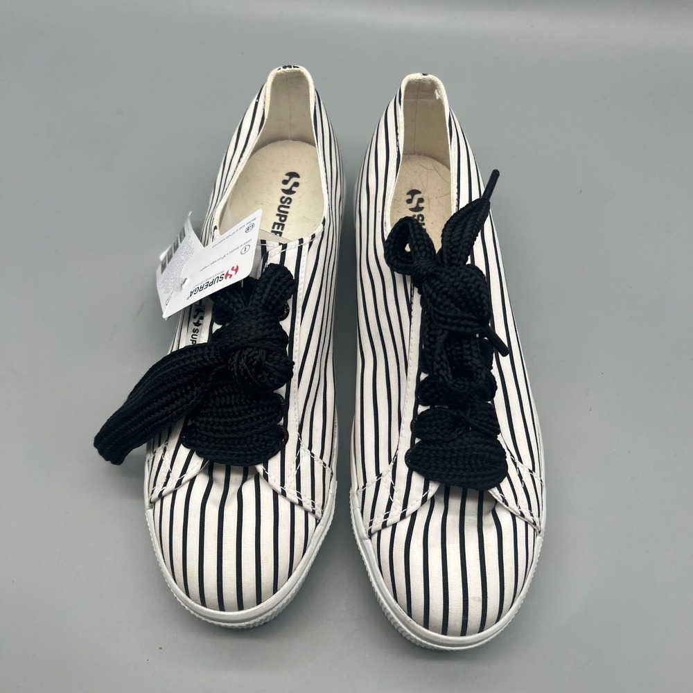 Superga Women's Platform Sneakers in Black and White Stripes - Picture 6 of 7